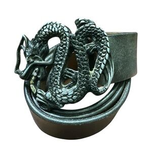 Hugo Boss Brown Black Silver Studded Dragon Belt Leather Unique Calfskin Vince